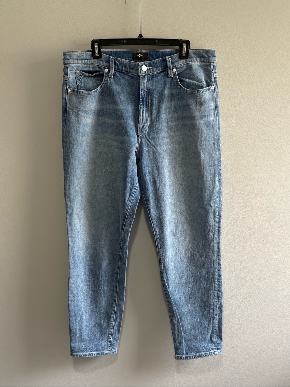 7 For All Mankind Peggi High Rise Tapered Straight Jeans Light Wash 33